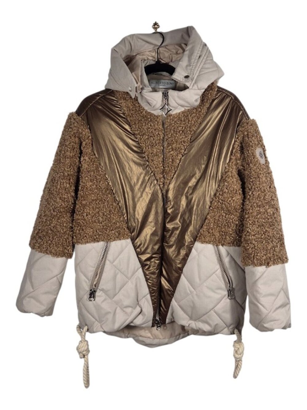 Alberto Bini Firenze Women’s Winter Puffer Jacket – Metallic Gold & Teddy Fleece